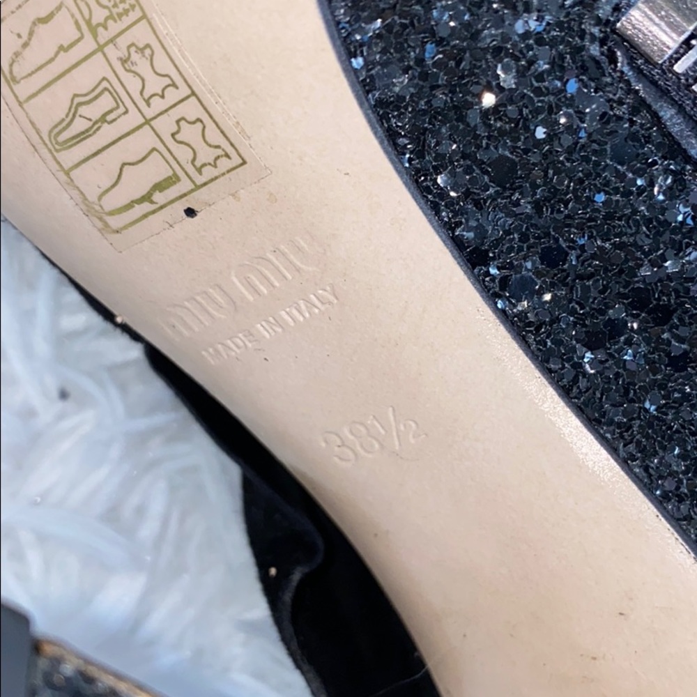 Miu Miu Black Open Toe Sequin Heel Bow Booties 8.… - image 7